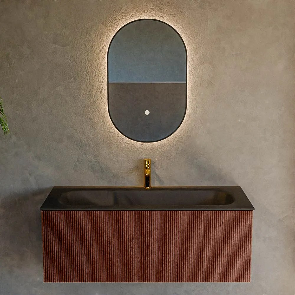 Mondiaz Kurve 110cm badmeubel ruby met 1 lade en wastafel big medium midden 1 kraangat urban