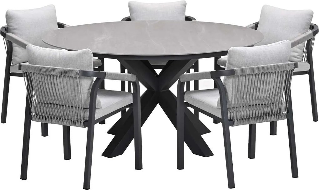 Garden Impressions Tarera tuinset 6-delig - Duuk tuintafel Ø150 cm