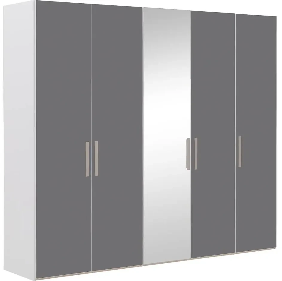 Goossens Kledingkast Easy Storage Ddk, Kledingkast 253 cm breed, 220 cm hoog, 4x glas draaideur en 1x spiegel draaideur midden