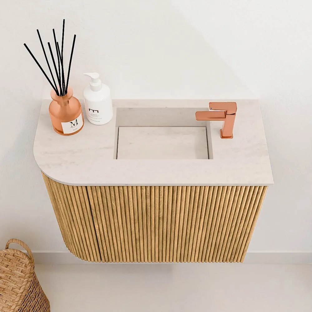 Mondiaz Joya DLux 50cm toiletmeubel ronding links oak met wastafel faye rechts 1 kraangat meli
