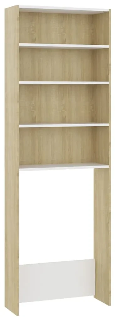 vidaXL Wasmachinekast 64x24x190 cm wit en sonoma eikenkleurig