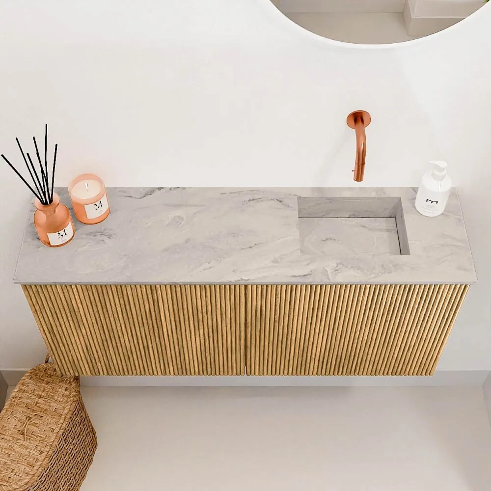 Mondiaz Joya DLux 90cm toiletmeubel oak met wastafel faye rechts zonder kraangat glace