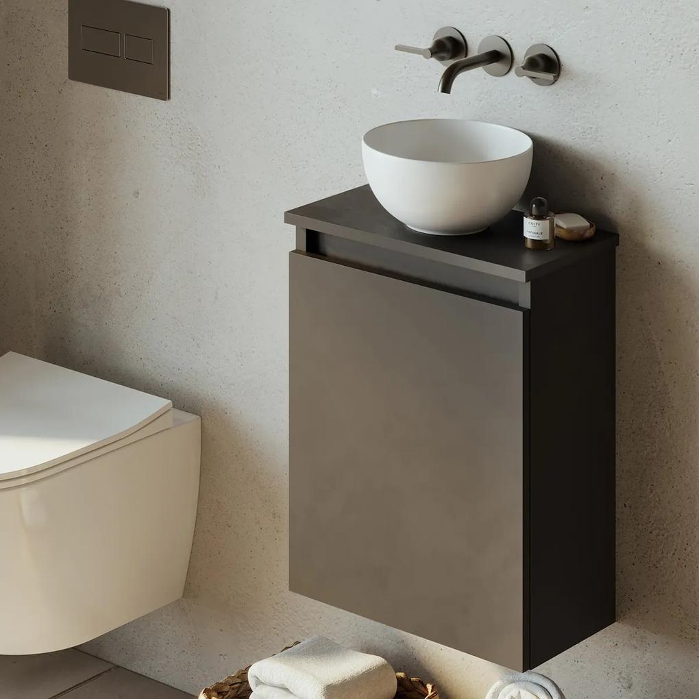 Fontana Bano toiletmeubel mat zwart 40x22cm met glans witte waskom