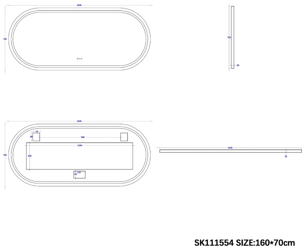 Saniclear Triova ovale spiegel 160x70cm met verwarming, directe en indirecte verlichting