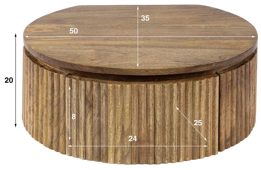 Hangend Nachtkastje Rond Hout - 50x35x20cm.