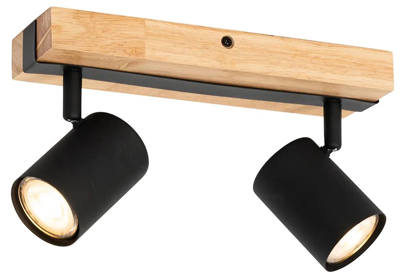 Plafondlamp zwart met hout 2-lichts verstelbaar rechthoekig - Jeana