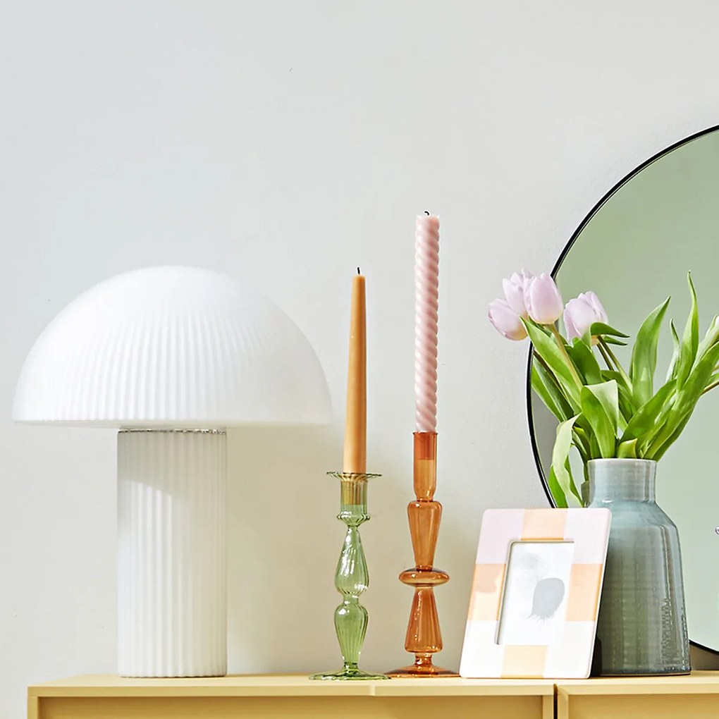 Paddestoel lamp gestreept opaline glas H41,7cm Loulou