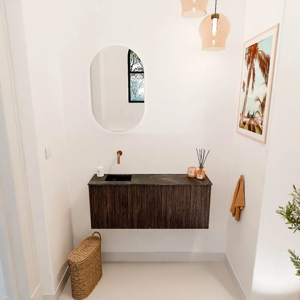 Mondiaz Joya DLux 100cm toiletmeubel walnut met wastafel faye links zonder kraangat lava