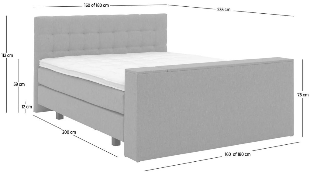 Goossens Boxspring Mika, Vlak 160 x 200 cm (=2x 80 x 200 cm) met hoofdbord en voetbord met tv functie