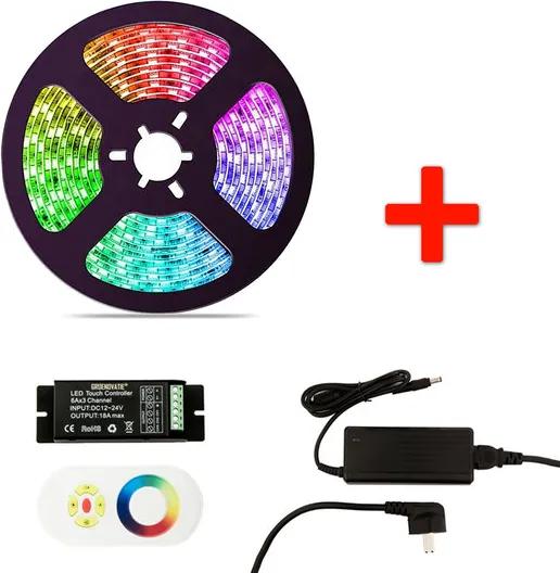 RGB LED Strip Set, 5 Meter, 14.4 Watt/meter, Met Adapter &amp; Touch Controller