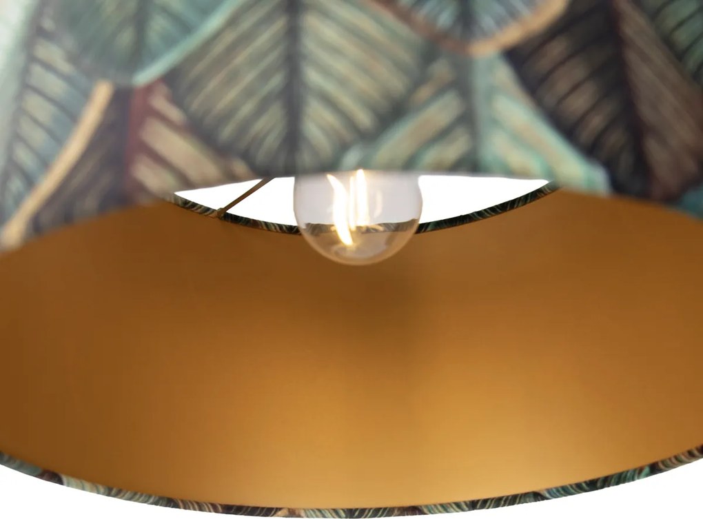 Hanglamp zwart met blad kap en gouden binnenkant 35cm - Cava