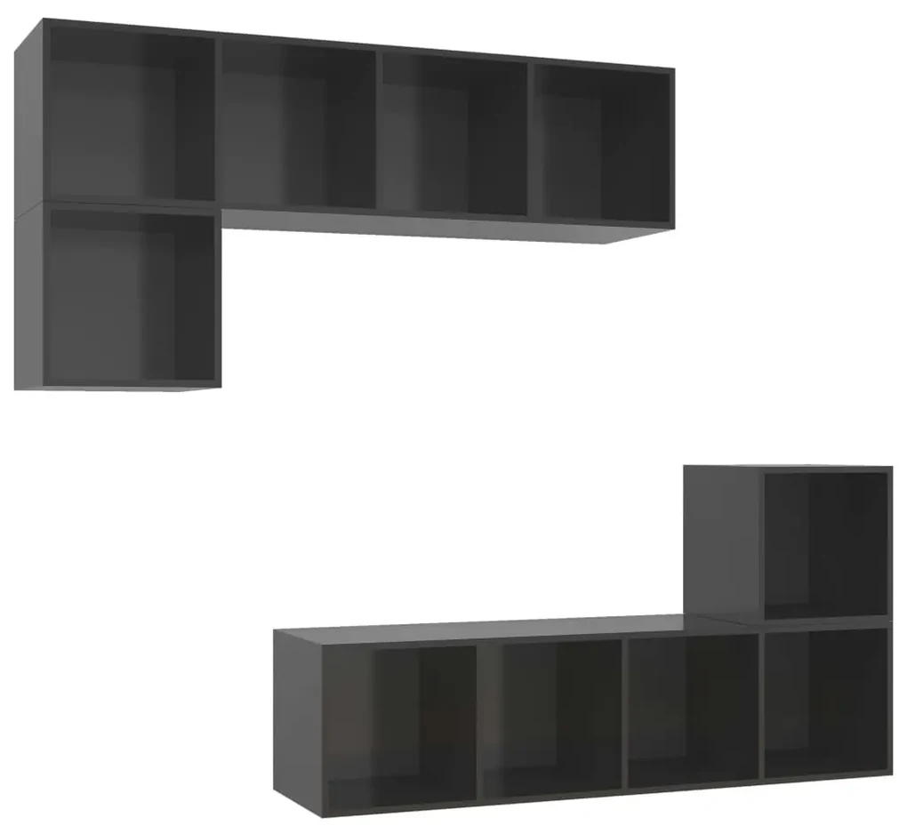vidaXL 4-delige Tv-meubelset spaanplaat hoogglans grijs