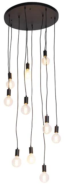 Moderne hanglamp zwart 60 cm 10-lichts - Facil Modern E27 rond Binnenverlichting Lamp