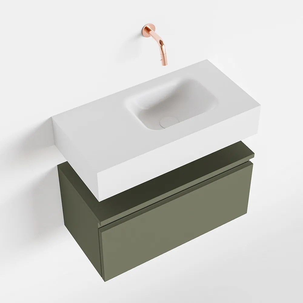 Mondiaz Andor toiletmeubel 60cm army met witte wastafel rechts zonder kraangat