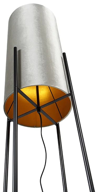 Moderne vloerlamp zwart met velours grijze kap - Rich