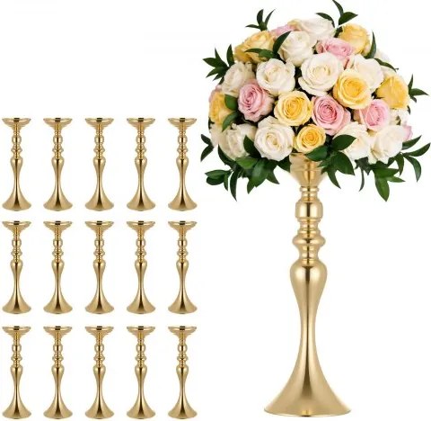 VEVOR 16 stuks trouwvazen, bloemvazen ​​voor tafeldecoratie, 38 cm hoog, metalen vaasjes met bloemenstandaard, tafelvazen ​​voor bruiloften, feesten, jubilea en ceremonies, goudkleurig