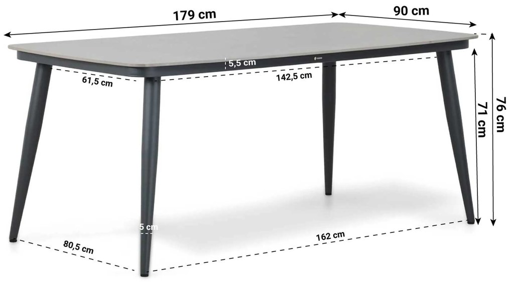 Tuinset 4 personen 180 cm Outdoor textiel Grijs Lifestyle Garden Furniture Andorra/Vienna