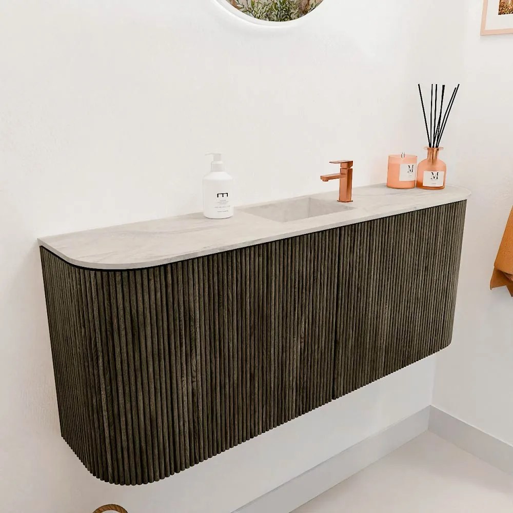 Mondiaz Joya DLux 105cm toiletmeubel ronding links/rechts shadow met wastafel faye midden 1 kraangat ostra