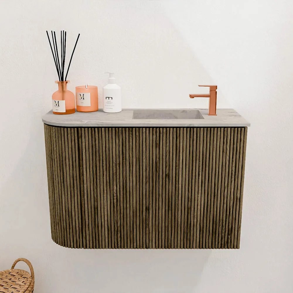 Mondiaz Joya DLux 60cm toiletmeubel ronding links dusk met wastafel faye rechts 1 kraangat glace