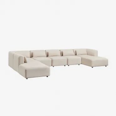 Rechtse Modulaire Chaise Longue Bank Van 6 Delen Met Poef Fogler Corduroy Linnen Beige - Sklum