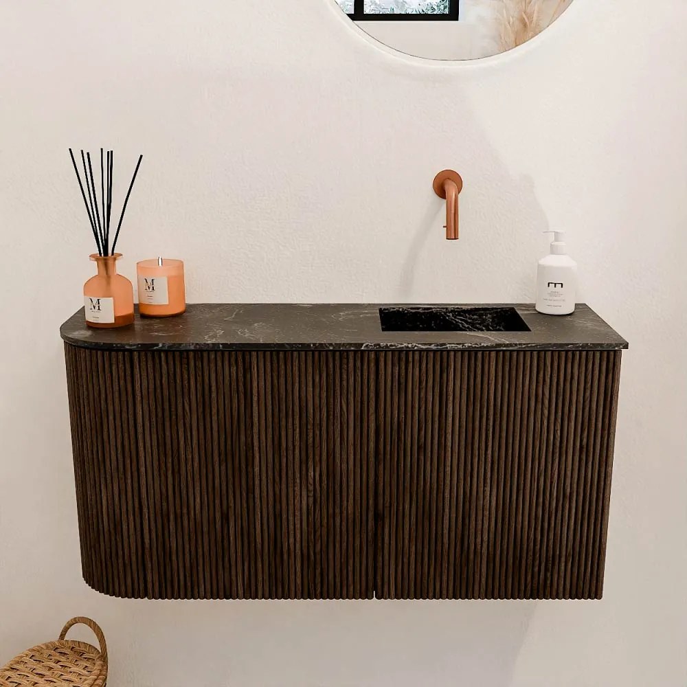 Mondiaz Joya DLux 80cm toiletmeubel ronding links walnut met wastafel faye rechts zonder kraangat lava
