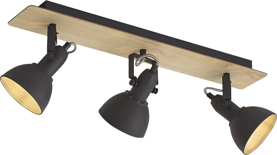 Plafondspot zwart met hout 3-lichts draai- en kantelbaar - Jakub
