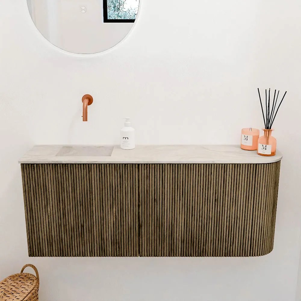 Mondiaz Joya DLux 100cm toiletmeubel ronding rechts dusk met wastafel faye links zonder kraangat ostra