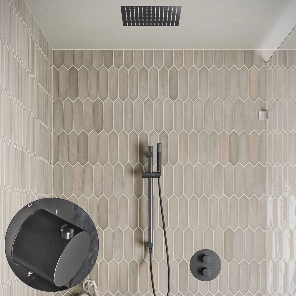 Saniclear Cube Stripes Pro inbouw regendouche rond met inbouw douchekop 30x30cm, glijstang en staafhanddouche verouderd ijzer - gunmetal