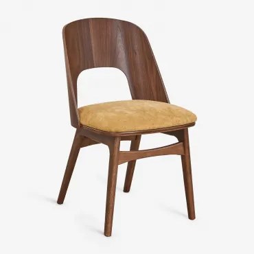 Eetkamerstoel In Hout En Gestoffeerd Juna Donker Hout & Zandbruine Chenille-stof - Sklum
