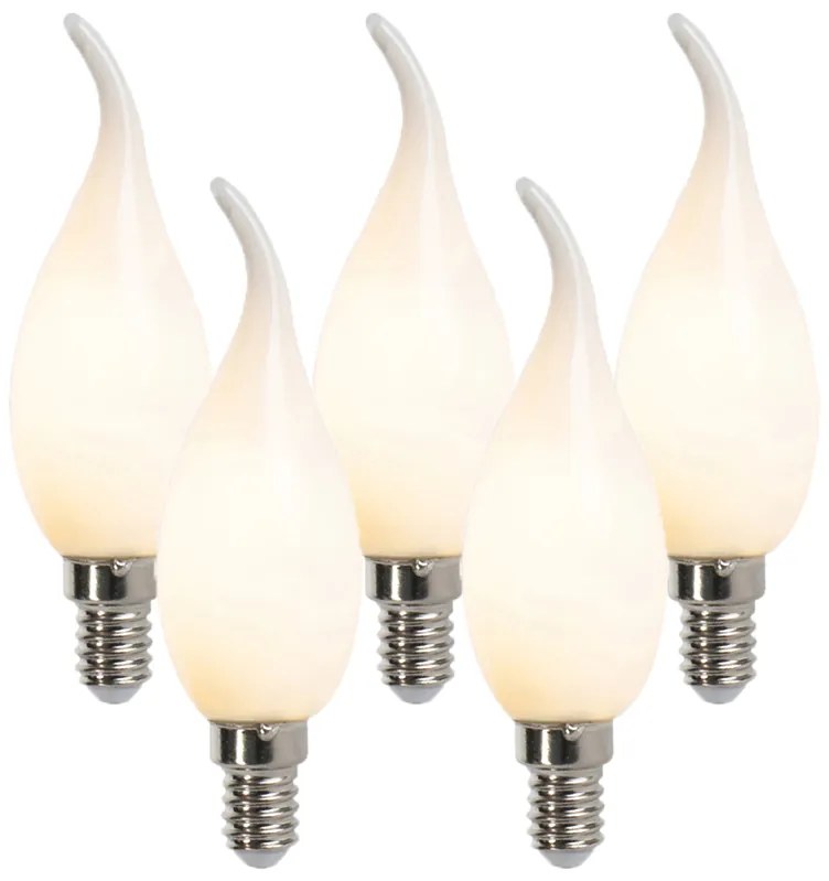 Set van 5 E14 dimbare LED filament tipkaarslampen F35 mat 3W