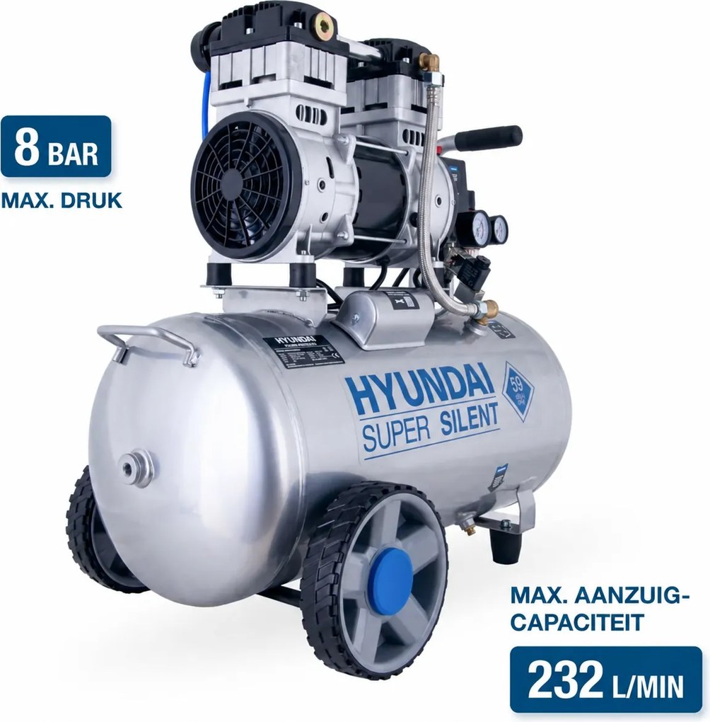 Hyundai 50 Liter Stille Compressor – 8 Bar, 232 l/min en Olievrij | SAC55753