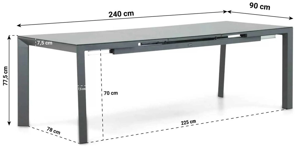 Tuinset 4 personen 180 cm Aluminium/textileen Grijs Osmen Joliet/Alicante