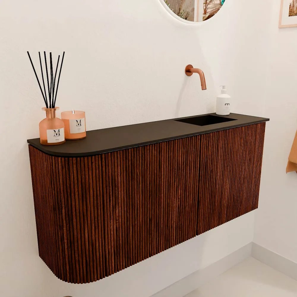 Mondiaz Joya 90cm toiletmeubel ronding links ruby met wastafel faye rechts zonder kraangat urban