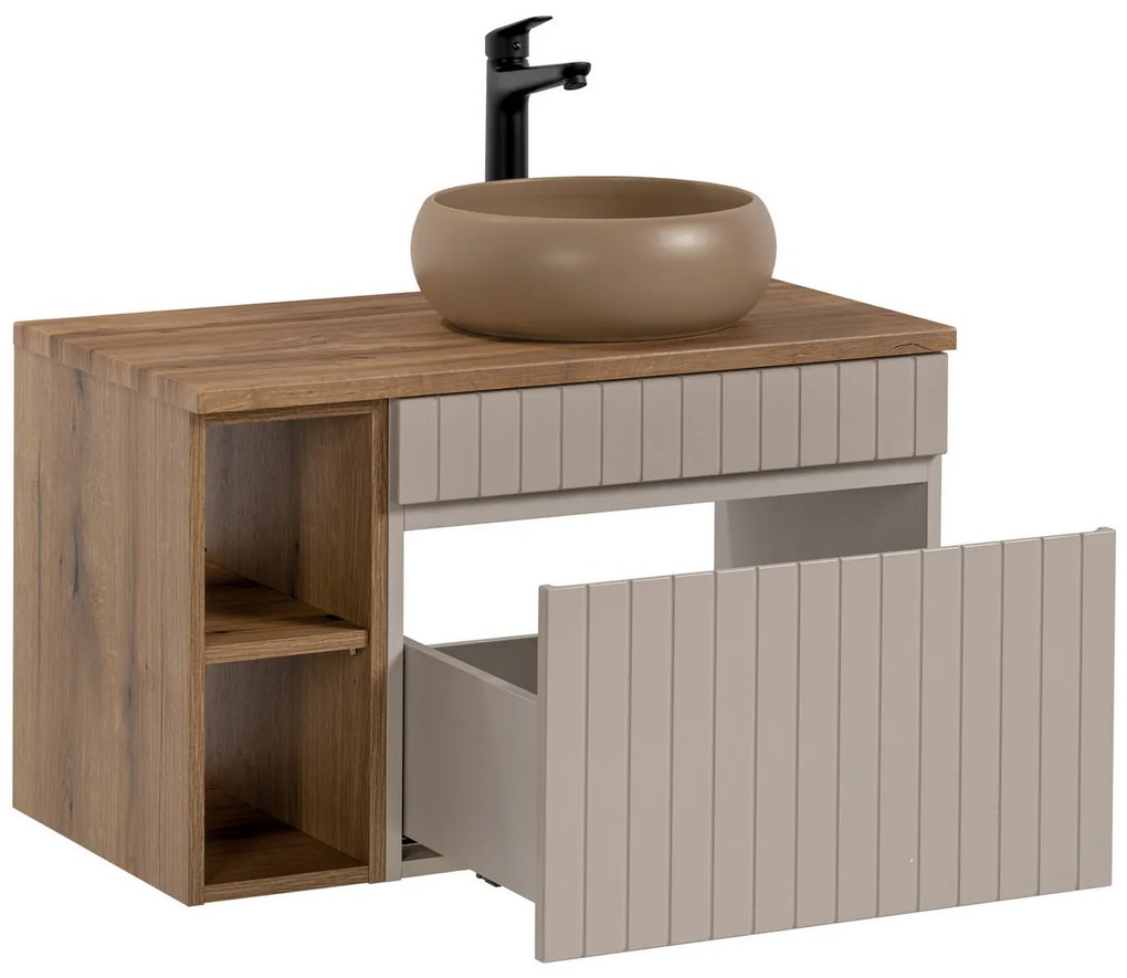 Comad Iconic Cashmere badkamermeubel 80cm met open kast en cappuccino waskom taupe