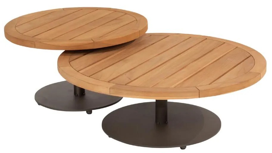 4 Seasons Outdoor Volta loungetafel terre met teak blad Ø 80 cm (H 30 cm) SALE Loungetafel bruin weerbestendig