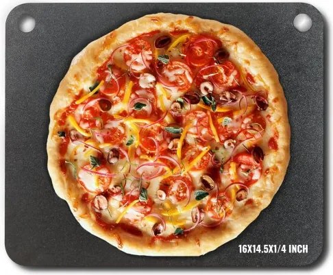 VEVOR Pizza Steel, 16" x 14,5" x 1/4" pizzastalen plaat voor oven, voorgekruide koolstofstalen pizzabaksteen met 20x hogere geleidbaarheid, robuuste pizzapan voor buitengrill, binnenoven
