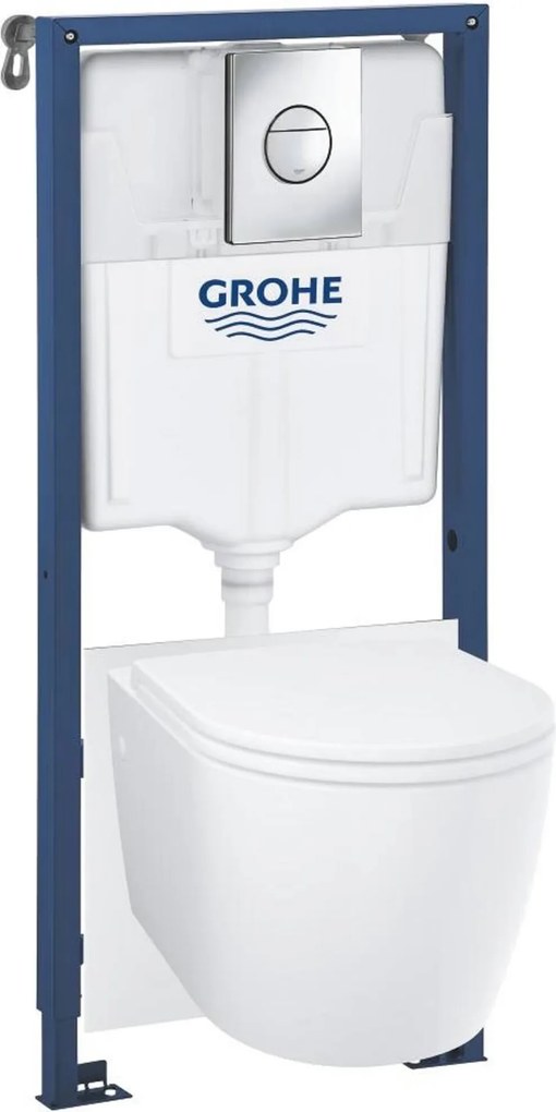Grohe Solido toiletset met Start Round Ceramic hangtoilet wit en Sail bedieningsplaat chroom