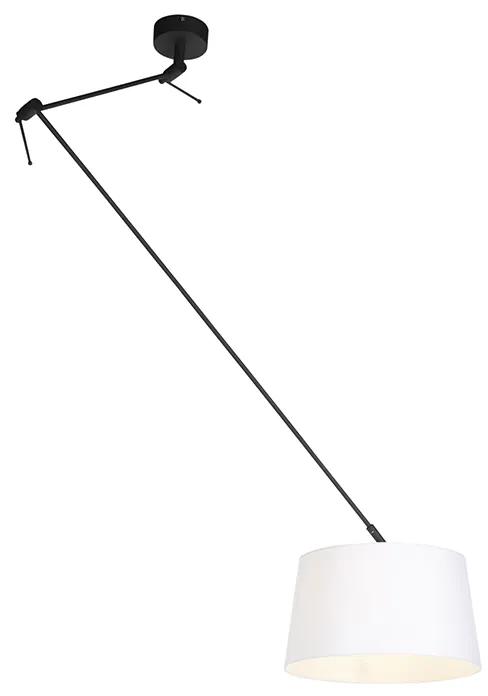 Hanglamp zwart met linnen kap wit 35 cm - Blitz Landelijk / Rustiek E27 cilinder / rond rond Binnenverlichting Lamp