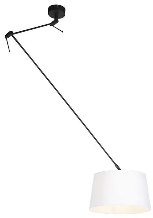 Hanglamp zwart met linnen kap wit 35 cm - Blitz