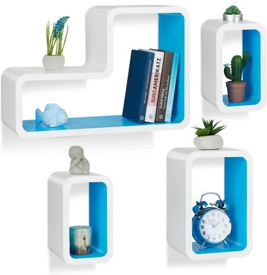 Wandboard set van 4 - wandbox modern - design wandplank - design - woonkamer wit-blauw