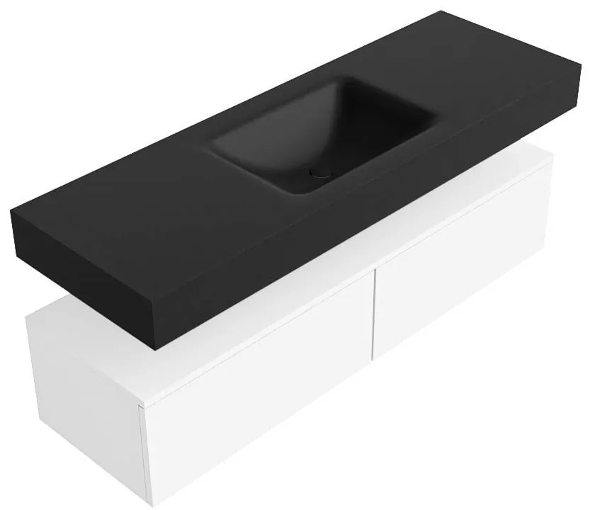 Zaro Alan badmeubel 140cm talc 2 lades met vrijhangende wastafel cloud midden zonder kraangat urban