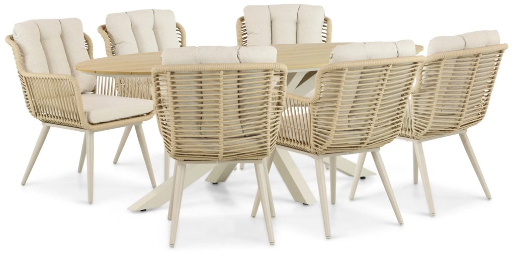 Tuinset 6 personen 220 cm Aluminium/wicker Taupe Coco Custa/Matara