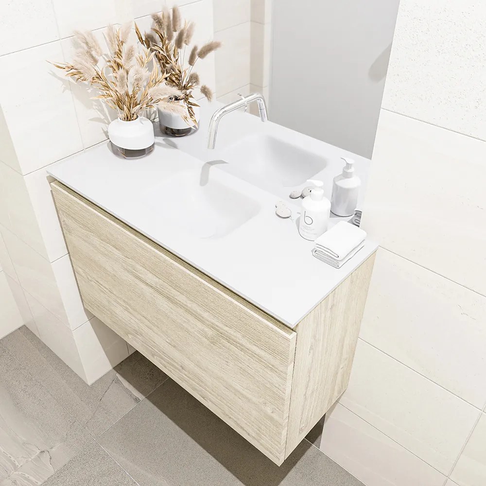 Mondiaz Olan 80cm toiletmeubel light brown grey met wastafel talc midden geen kraangat