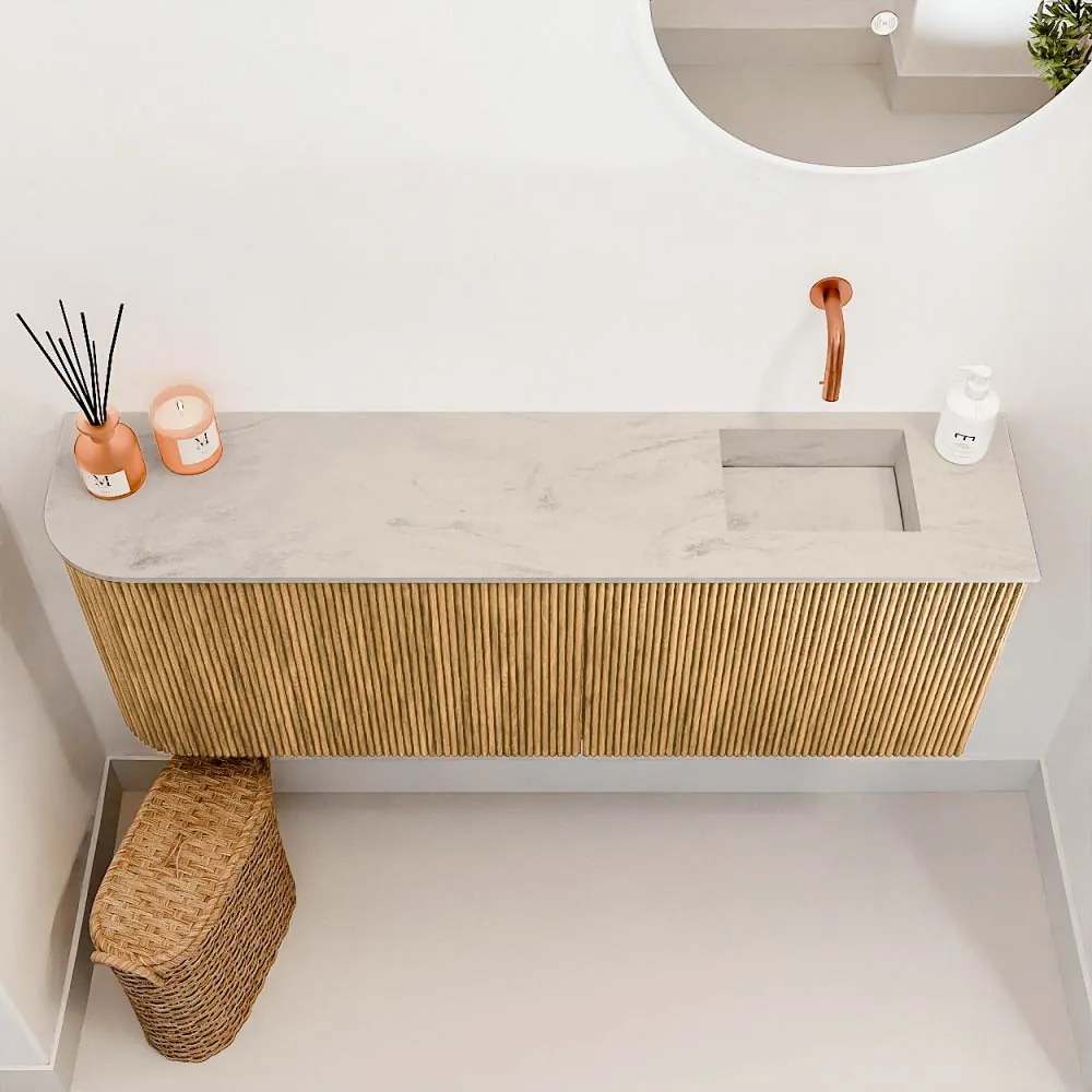 Mondiaz Joya DLux 110cm toiletmeubel ronding links oak met wastafel faye rechts zonder kraangat opalo