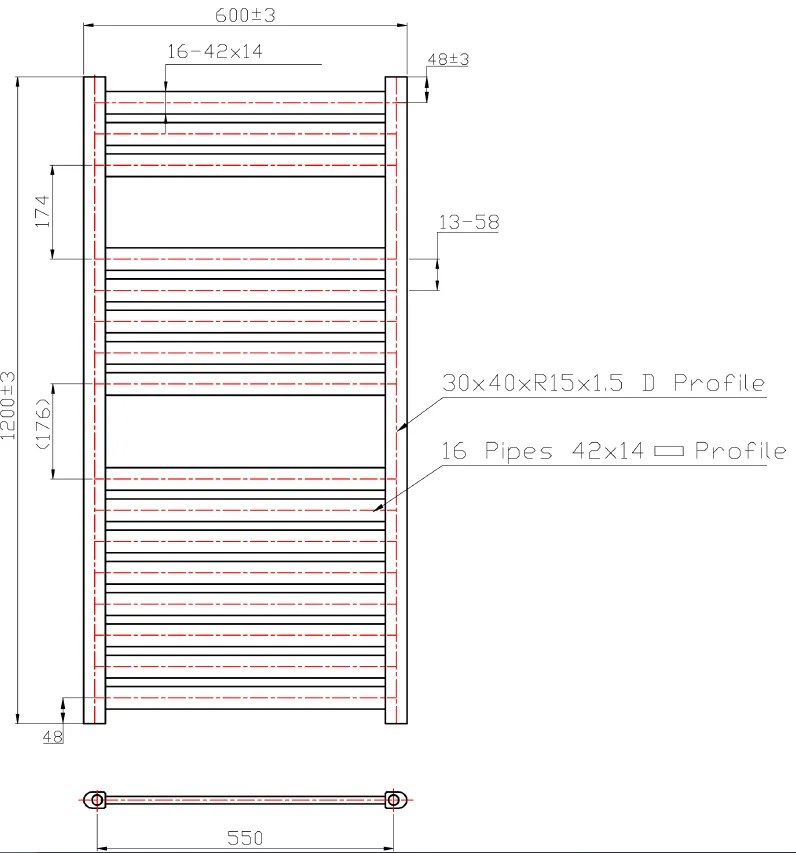 Eastbrook Staverton handdoek radiator 120x60cm Wit 776 watt