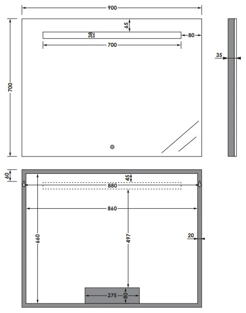 Sanituba Light spiegel 90x70 met LED verlichting Aluminium Geborsteld