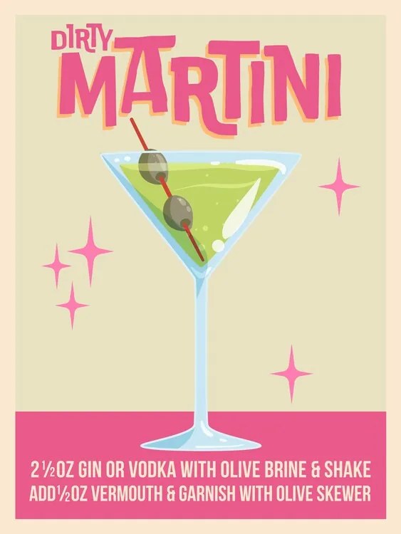Ilustratie Dirty Martini Cocktail, WallChart Art Studio