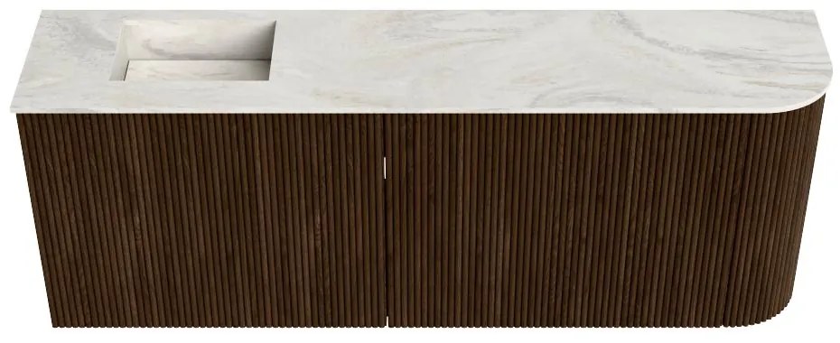 Mondiaz Joya DLux 110cm toiletmeubel ronding rechts walnut met wastafel faye links 1 kraangat ostra