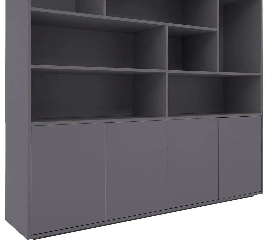 Goossens Basic Buffetkast Madrid, 4 dichte deuren 8 open vakken, donkergrijs melamine, 184 x 191 x 45 cm, elegant chic