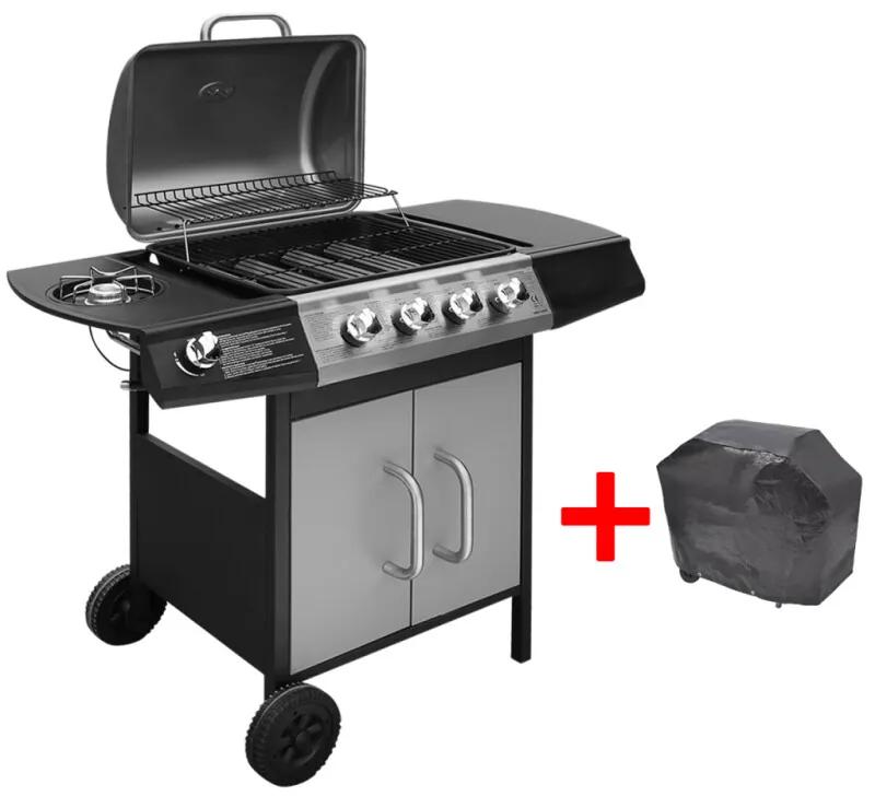 Gasbarbecue grill 4 + 1 branders zwart en zilver